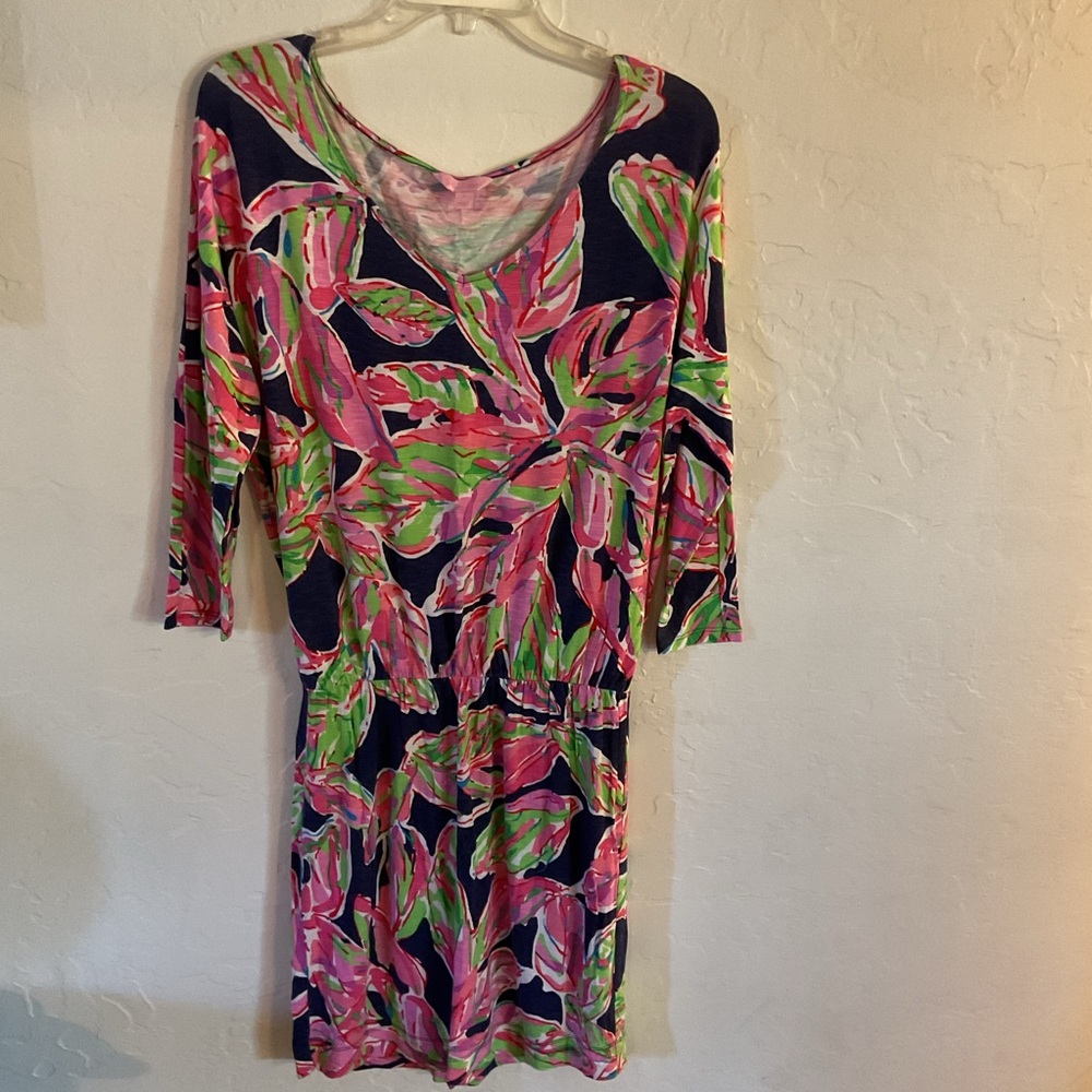 Lilly Pulitzer Pink, Green & Navy Leaf Print Top